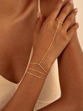 CHESKY 14K Gold Plated Hand Chain Bracelets for Women Stack Jewelry